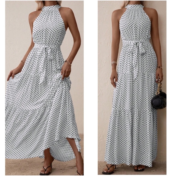 Boho Polka Dot Halter Maxi Dress - Picture 2 of 5